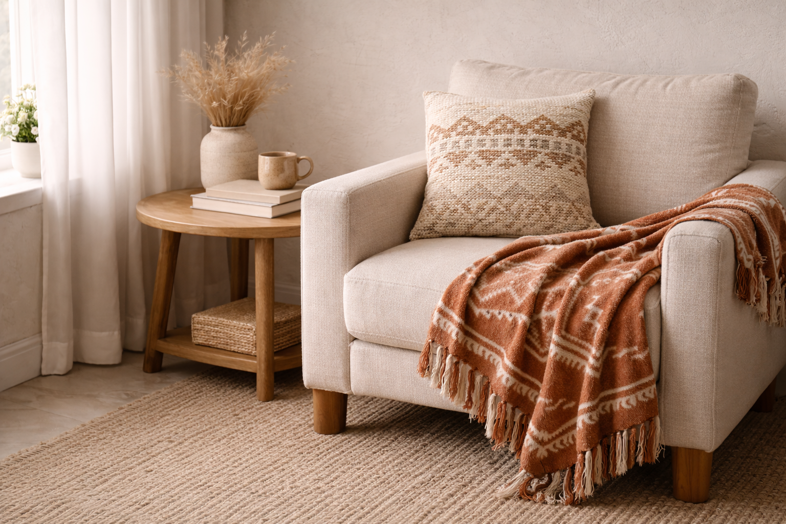 Cozy corner with earthy tones