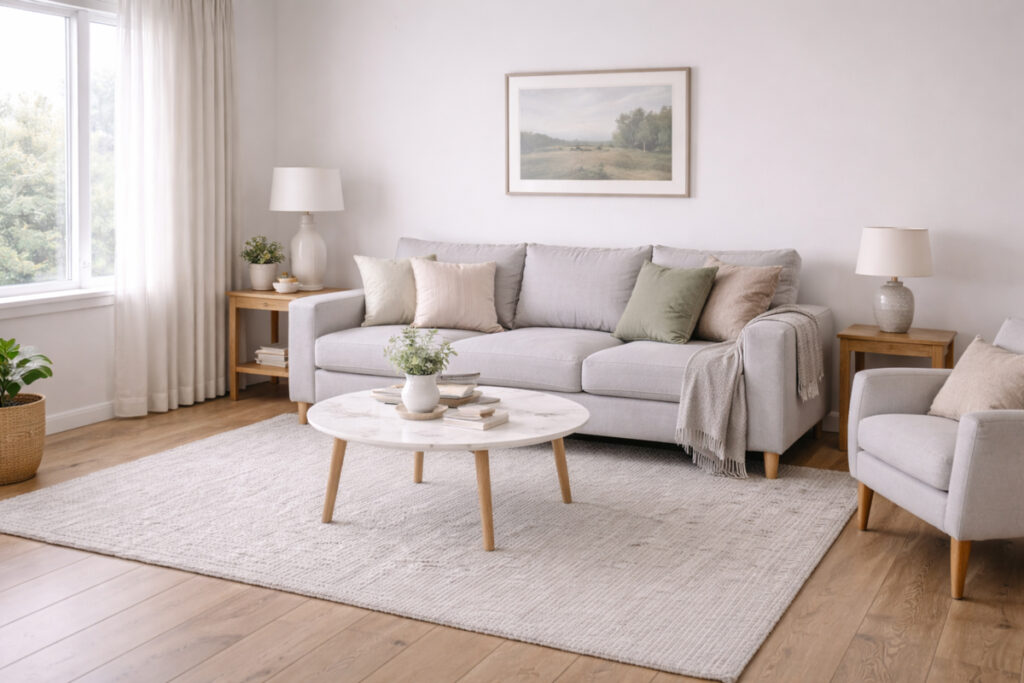 a space that feels slightly cold due to lighting or layout, without exaggeration - home decor ideas