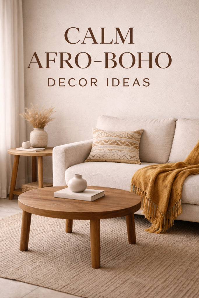 calm afro-boho living room decor